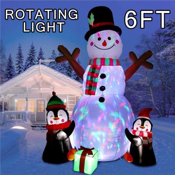 6FT Christmas Inflatables Outdoor Decor Upgrade Cute Inflatable Snowman Penguins - Picture 3 of 7